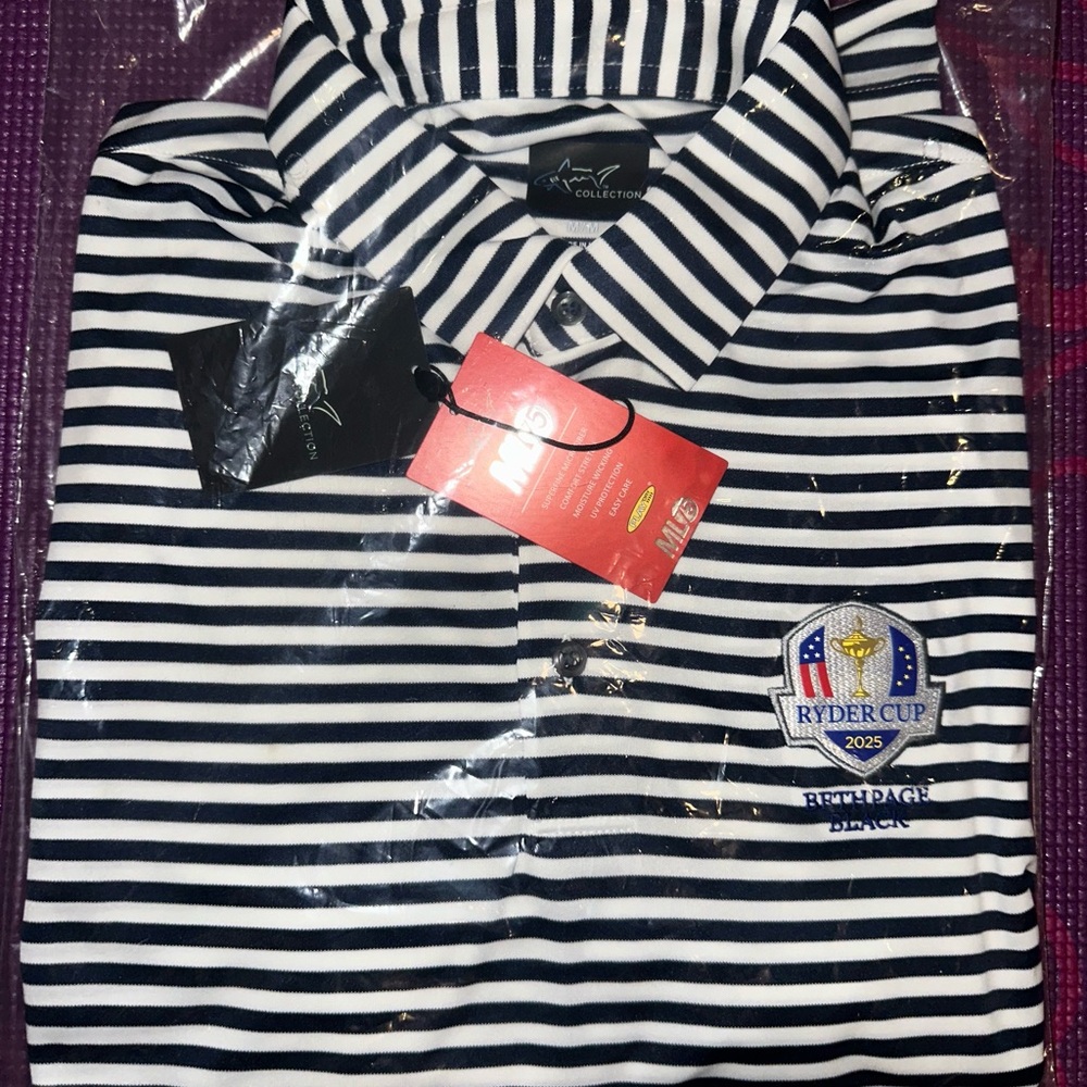 Men’s Greg Norman Polo with Ryder Cup embroidery & Ryder Cup hat to match.